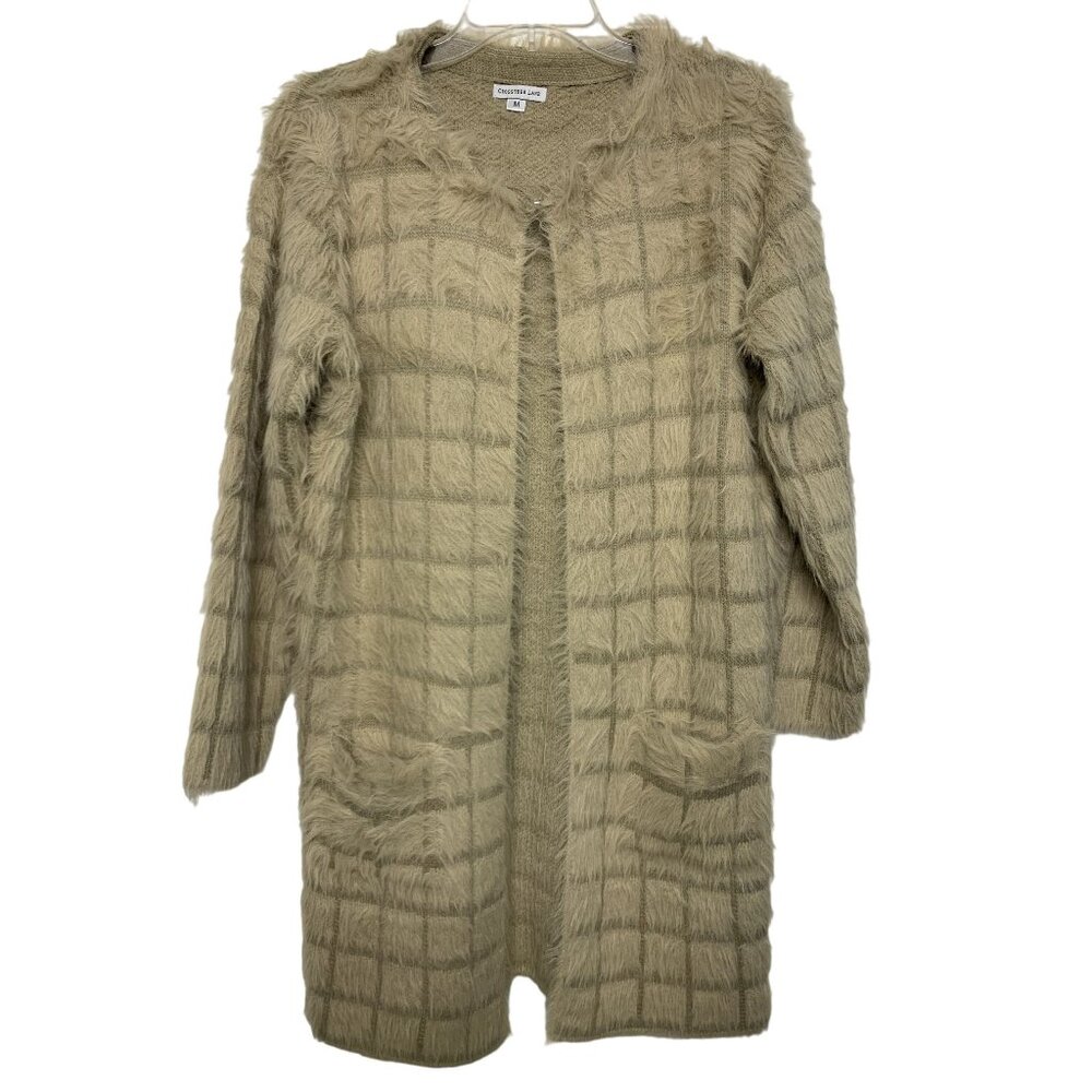 NWT Crosstree Lane‎ Knit Open Front Cardigan Size M Faux Fur